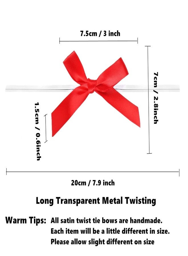 GUIFIER 50 Pack 3" Red Ribbon Twist Tie Bows, Pre Tied Bows for Gifts, Bow Ties for Bags, Twist Bows for Treats, Bow Twist Ties, Ribbon Bows with Twist Ties, Pretied Bows for Lollipops, Cake Pops - Image 2